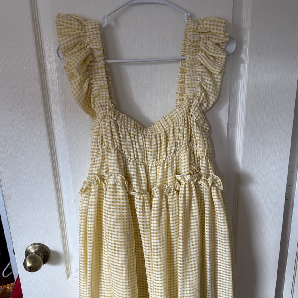 Yellow Gingham Mini Dress with Ruffle Straps